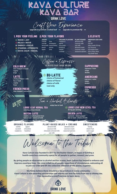 Kava Culture Craft Your Experience menu board